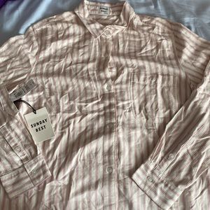 New with tags Sunday best button up cream and purple stripes